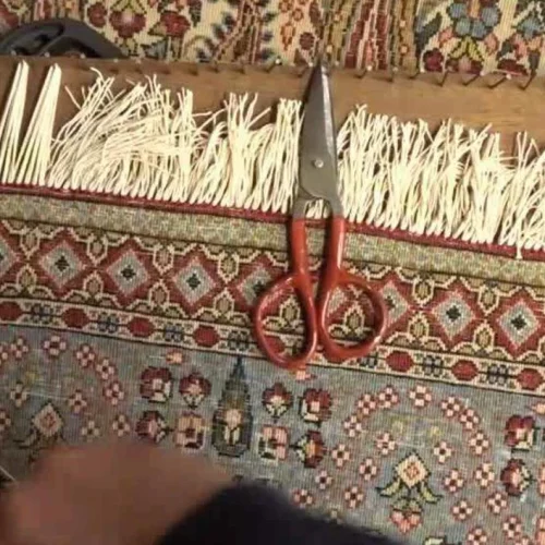 Retissage franges tapis ancien